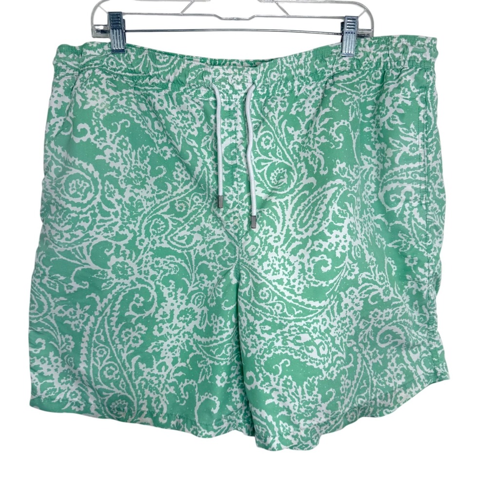 Brooks Brothers Swim Trunks‎ Large Green Paisley Mesh Lined Board Shorts Preppy